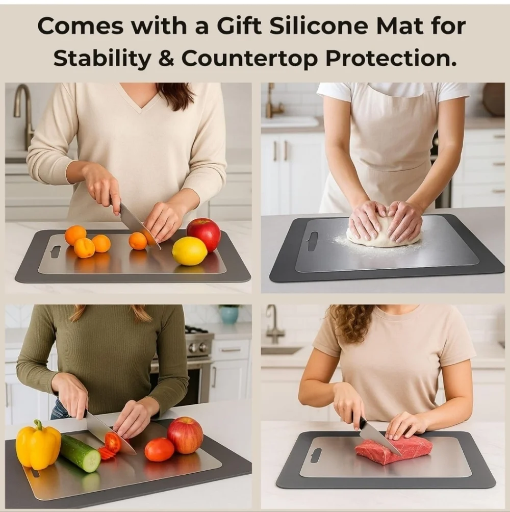 100% Titanium Cutting Board with Silicone Mat